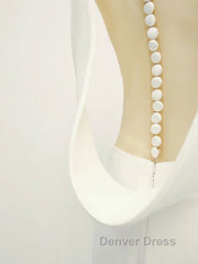 White v neck long prom Dresses, white evening Dresses