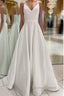 White v neck satin long prom Dress white Prom Dresses