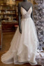 White V Neck Tulle Lace Long Prom Dress, White Lace Prom Dresses