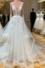 White V Neck Tulle Lace Long Prom Dress White Lace Wedding Dresses