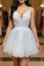 White v neck tulle lace short prom Dress, white homecoming Dresses
