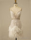 Gorgeous White Spaghetti Straps Beaded Homecoming Dresses With Feather