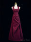Wine Red A-Line Halter Vintage Style Prom Dress, Wine Red Long Evening Dress