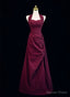 Wine Red A Line Halter Vintage Style Prom Dress, Wine Red Long Prom Dresses