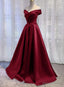 Wine Red Floor Length Off Shoulder Wedding Prom Dress, Dark Red Prom Dresses