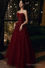 Wine Red Floral Lace And Tulle Long Evening Gown Party Dress, Burgundy Formal Dresses