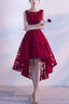 Wine Red Lace High Low Charming Formal Dress, Junior Party Dress, Cute Prom Dress