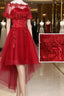 Wine Red Lace Tulle High Low Lace Formal Homecoming Dresses
