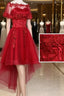 Wine Red Lace Tulle High Low Lace Prom Homecoming Dresses
