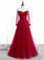 Wine Red Long Sleeves Beaded Tulle Prom Gowns A Line Wine Red Long Prom Dress shops