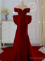 Wine Red Mermaid Long Prom Dress with Bow, Wine Red Wedding Prom Dresses