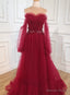 Wine Red Off Shoulder Beaded Long Prom Dress Wine Red Prom Dress shops