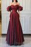 Wine Red Off Shoulder Long Prom Dress, Sweetheart Wine Red Prom Dresses