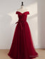 Wine Red Off Shoulder Simple Sweetheart Floor Length Prom Dress, Dark Red Prom Dresses