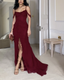 Wine Red Off Shoulder Straps Multi-Layered Ruffles Long Prom Dresses