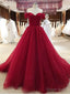 Wine Red Off Shoulder Sweetheart Long Prom Gowns, Red Prom Dresses