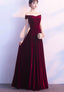 Wine Red Off Shoulder Velvet Long Wedding Prom Dresses, Charming Prom Gowns