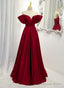 Wine Red Satin A Line Floor Length Prom Dress, Burgundy Long Prom Dresses