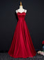 Wine Red Satin Beaded Sweetheart Prom Dress, A Line Wine Red Prom Dresses