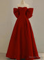 Wine Red Satin Sweetheart Long A-Line Prom Dress, Wine Red Evening Dress