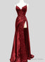Wine Red Satin with Lace Prom Dress, Wine Red Prom Dress