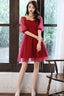 Wine Red Short Sleeves Homecoming Dress Prom Dress, Wine Red Prom Dresses