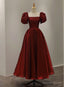 Wine Red Short Sleeves Tea Length Wedding Prom Dress, Wine Red Prom Dresses