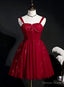 Wine Red Short Tulle Straps Cute Homecoming Dress, Wine Red Short Prom Dresses