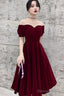 Wine Red Short Velvet Prom Dress, Off Shoulder Prom Dress Bridesmaid Dresses