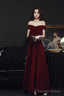 Wine Red Simple Velvet Off Shoulder Prom Dress, Wine Red Wedding Party Dress