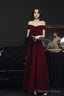 Wine Red Simple Velvet Off Shoulder Prom Dress, Wine Red Wedding Prom Dresses