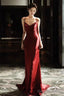 Wine Red Soft Satin Straps V Neckline Prom Dress, Wine Red Prom Dresses