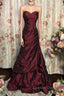 Wine Red Strapless Long Taffeta Sweet 16 Dresses, Wine Red Sweetheart Prom Dresses Formal Gown