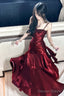 Wine Red Straps Mermaid Long Party Dress, Wine Red Evening Dress Formal Dress