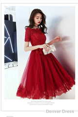Wine Red Tulle Short Homecoming Dress With Lace Applique, Cute Prom Dress Party Dress