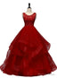 Wine Red Tulle with Lace Layers Ball Gowns Sweet 16 Dress, Long Prom Dress