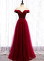 Wine Red Tulle with Velvet Long Prom Dress, Wine Red Prom Dress