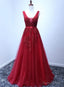 Wine Red V Neckline Tulle Long Prom Dress, Dark Red Floor Length Prom Dress, Bridesmaid Dresses