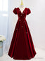 Wine Red V Neckline Velvet Prom Dress Prom Dress, A Line Wedding Prom Dresses