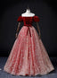 Wine Red Velvet and Pink Tulle Off Shoulder Prom Dress, Pink Sweet 16 Dresses