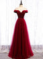 Wine Red Velvet and Tulle Long Prom Dress, A Line Wine Red Floor Length Prom Dresses