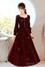 Wine Red Velvet Elegant Tea Length Bridesmaid Dress, Wine Red Homecoming Dresses