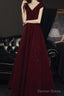 Wine Red Velvet Floor Length A-Line Prom Dress, Wine Red Wedding Prom Dresses