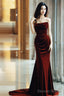 Wine Red Velvet Long Mermaid Wedding Prom Dress, Wine Red Prom Dresses