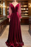 Wine Red Velvet Long Party Dresses Prom Dresses, A-Line Long Sleeves Formal Dresses