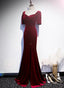 Wine Red Velvet Mermaid Long Prom Dress, Dark Red Velvet Prom Dresses