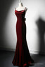 Wine Red Velvet Mermaid Wedding Prom Dress, Wine Red Prom Dresses