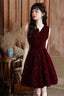 Wine Red Velvet Short Prom Dress Homecoming Dress, Wine Red Bridesmaid Dresses