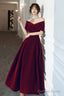 Wine Red Velvet Simple A-Line Long Wedding Prom Dress, Wine Red Prom Dresses