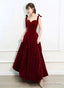 Wine Red Velvet Straps Sweetheart Long Prom Dress, Wine Red Velvet Prom Dresses